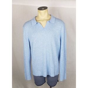The Commons Mens 100% Cashmere Polo Sweater Seafoam Blue XL Lightweight Spring